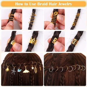 Set de 292 bijoux de cheveux DIY avec bagues dorées, spirales et breloques pour tresses