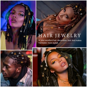 DIY dreadlock jewelry set with gold and silver butterfly stars and snake charms for hair braids