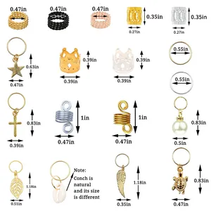 Size chart showing gold and silver hair accessories with crown and star pendant dimensions