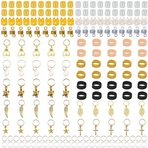 Detailed close-up of 195pcs gold and silver hollow hair charms for braids and dreadlocks