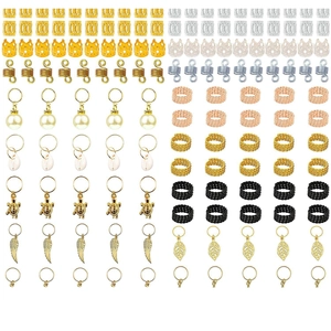195pcs gold and silver hair braid rings with charms for dreadlock hair styling