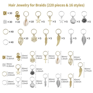 220pcs gold and silver hair jewelry set with assorted pendants for braids and dreadlocks