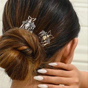Vintage Bee Hair Comb Antique Gold Silver Alloy Metal Insert Comb For Women Elegant Hollow Out Wing Hair Accessories Wedding