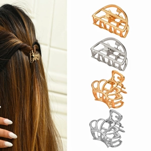 Metal Hair Claw Clips Crown Semicircle Geometric Hollow Design Gold Silver Hair Clamps For Women Daily Fashion Accessories