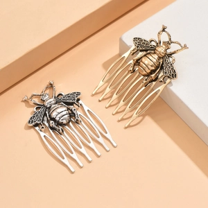 Vintage metal bee hair comb set in antique gold and silver for elegant updo hairstyles