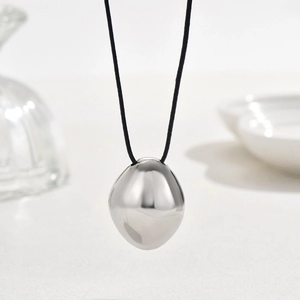 Minimalist silver water drop pendant necklace with black cord for punk party fashion style