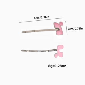 Pink heart-shaped drip oil hair clips for women with size and weight measurements