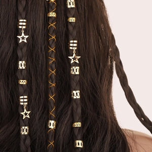 Star Pendant Dreadlock Hair Rings Set Alloy Hollow Braid Accessories Metal Hair Cuffs For Women Girls DIY Hairstyle Decoration