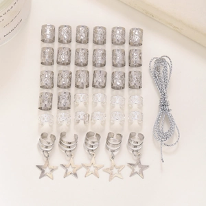 36-piece silver star pendant hair rings set for braids and dreadlock hair decoration