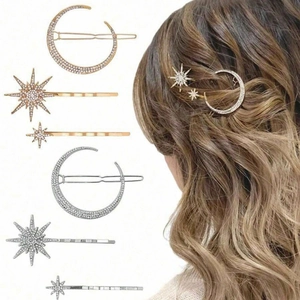 Vintage Geometric Rhinestone Star Moon Hair Clip Set Alloy Pave Crystal Bobby Pins For Women Fashion Hair Accessories
