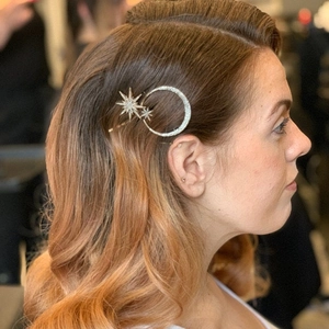 Sparkling silver celestial hair clips with sun moon and star rhinestones for women
