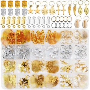 Metal Dreadlock Accessories Set Hair Rings Cuffs For Braids Star Snowflake Wings Cross Pendants Gold Silver Hair Jewelry