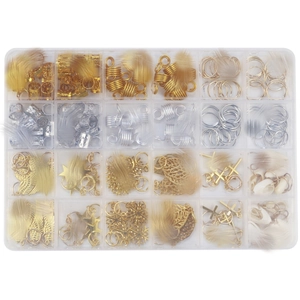 200pcs DIY hair braid rings set with star leaf charms in a 24-grid organizer box