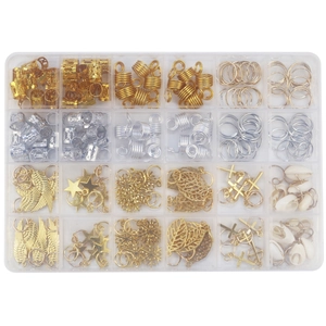 24-grid organizer box with 200pcs gold and silver metal hair braid rings and charms