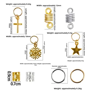 Detailed size chart for 150pcs DIY gold and silver alloy hair ring pendant set