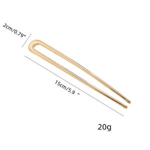 Polished golden U-shaped metal hair pin for women bridal hairstyle, 15cm length