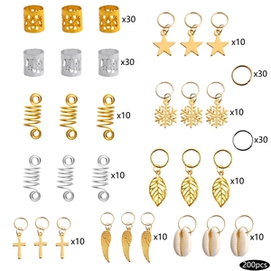 200pcs gold and silver dreadlock accessories set with stars and shell pendants