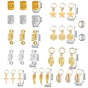 200pcs gold and silver metal dreadlock beads and hair charms with mixed pendants