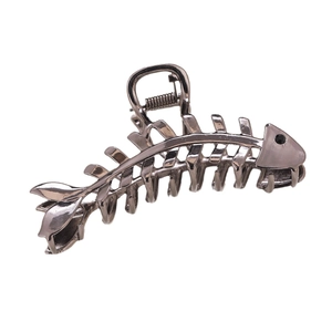 Minimalist metal fishbone hair claw clip in gunmetal grey for women's stylish hair styling