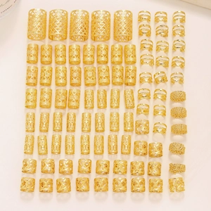 90-delige set gouden holle dreadlock-accessoires met gaas- en spiraalringen voor haar-DIY
