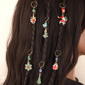 Set di Anelli per Trecce di Natale in Lega Smaltata Babbo Natale Fiocco di Neve Albero di Natale Fermagli per Capelli Accessori Gioielli per Trecce per Donna Regalo