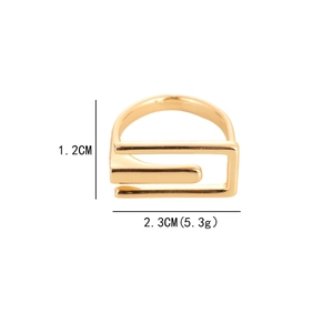 Fashionable golden rectangular open copper ring with a minimalist geometric design