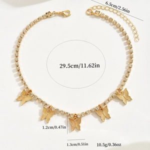 Golden Cuban butterfly rhinestone choker necklace with sparkling tennis chain details