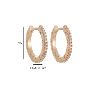 Elegant gold round hoop earrings with pavé-set white zircon stones for women