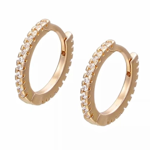 Elegant Zirconia Hoop Earrings For Women Copper Electroplated Geometric Round Ear Studs Korean Style Minimalist Jewelry Gift
