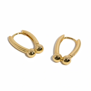Minimalist gold irregular geometric U-shape earrings with polished small spheres