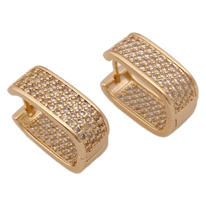 Elegant gold-plated rectangular hoop earrings with pavé set micro zircons for women
