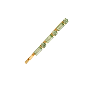 Barrette dorée minimaliste avec des cristaux vert clair carrés et ronds sertis