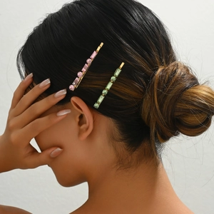 Pince à Cheveux Vintage en Strass Élégante Barrette en Alliage Plqué Or Rose Vert Géométrique Cristal Épingle à Cheveux Femme