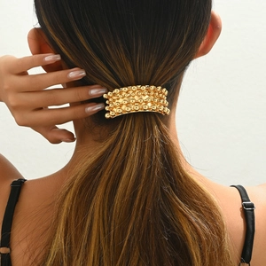 Fermaglio per capelli minimalista con file di perline dorate per coda di cavallo chic