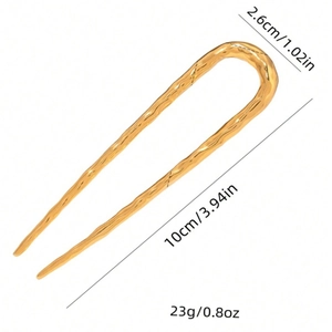Classic 10cm gold U-shaped metal hair pin with textured wave finish for women hair styling