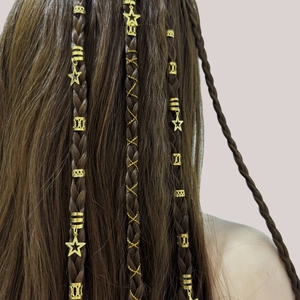 Gouden gevlochten haarringen met sterhangers en holle manchetten voor DIY kapsels