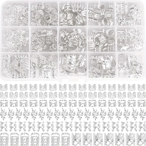 210pcs silver metal hair jewelry set with assorted rings and clips in storage box