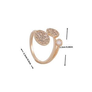Adjustable rose gold geometric round ring with pavé crystals, size dimensions 2.3x2.2cm