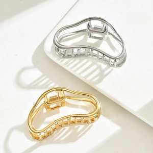 Minimalist cloud wave hollow metal hair claw clips in elegant gold and silver finishes