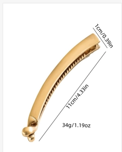 Golden punk metal banana hair clip measuring 11cm length with dimensions and weight
