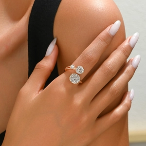 Fashion Zinc Alloy Rhinestone Geometric Circle Open Ring Adjustable Gold Plated Statement Rings For Women Jewelry Party