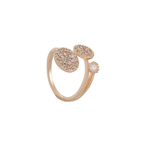 Elegant rose gold adjustable geometric ring with micro-paved diamonds and crystal accents