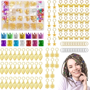 170-piece braid hair jewelry set with assorted gold pendants and charms in organizer box