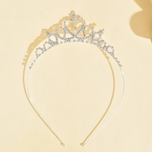 Diadème élégant en forme de cœur argenté avec cristaux étincelants pour mariées et princesses