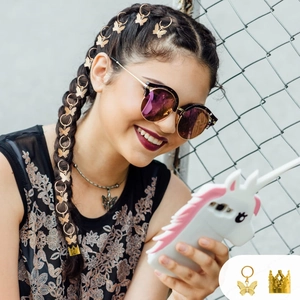 170-piece set of gold butterfly charms and crown hair cuffs for creative braid hairstyles