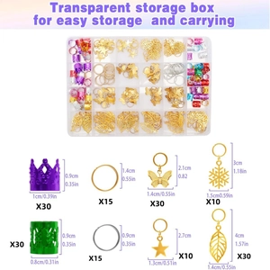 170-piece braid accessories set with colorful cuffs and charms in a storage box