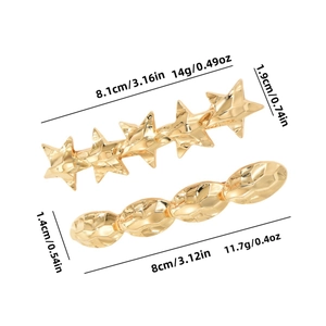 Barrettes à cheveux dorées en forme d'étoile et d'ovale avec mesures précises