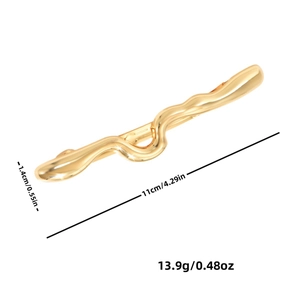 Mesure détaillée de la barrette dorée ondulée montrant une longueur de 11 cm et une largeur de 1,4 cm