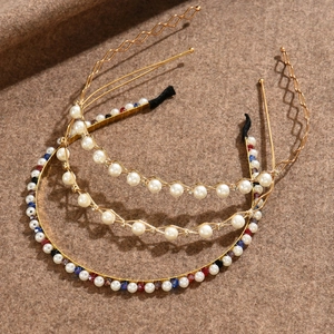 Eleganter Koreanischer Stil Kunstperle Haarband Gold Legierung Strass Wellenförmiges Stirnband Damen Mode Haarschmuck Für Den Alltag