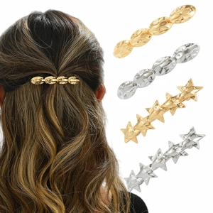 Barrettes à Cheveux Minimalistes en Métal en Forme d'Étoile et Ovales Martelés pour Femmes Pince à Ressort Or Argent Épingles à Cheveux Géométriques Coiffure à la Mode